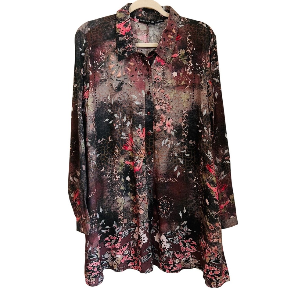 Tolani Collection Size M Button Front Tunic Shirt Pockets Floral Wearable Art